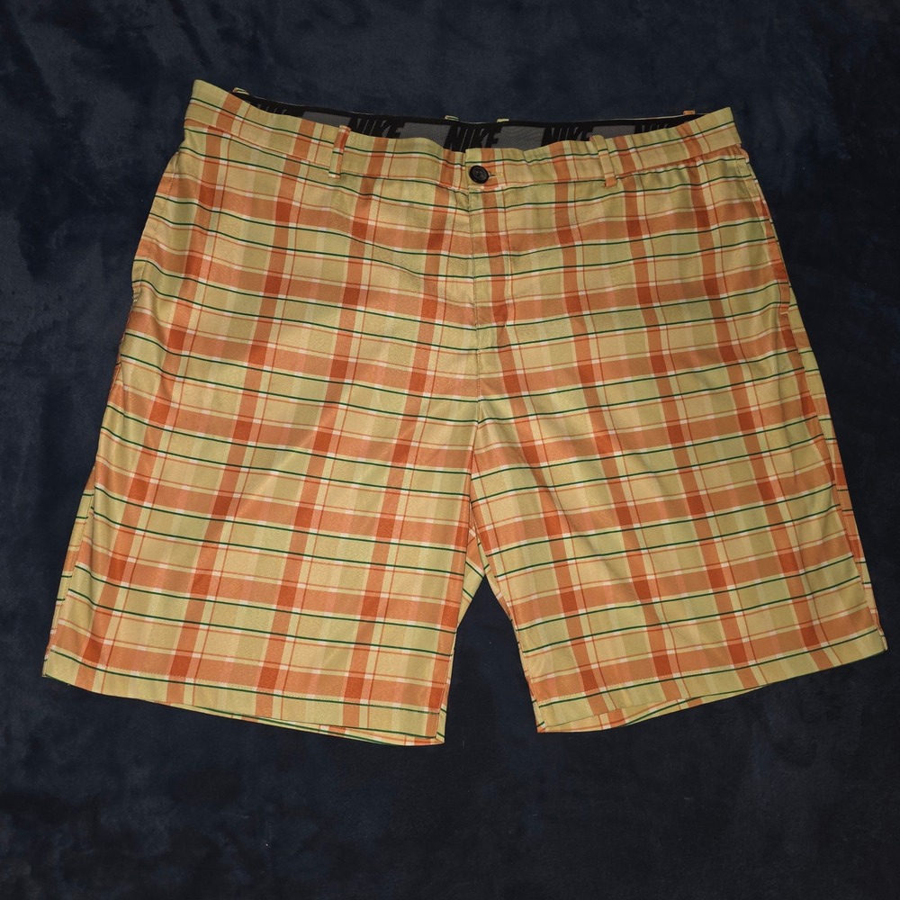 Nike Golf Dri-FIT Plaid Shorts Mens 42 Orange Yellow Green CI9803-251